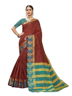 Maroon Woven Chanderi Saree With Blouse 1