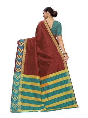 Maroon Woven Chanderi Saree With Blouse 3