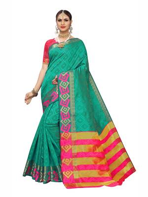 Teal Woven Chanderi Saree With Blouse 1