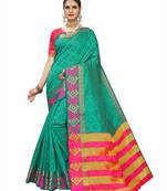 Teal Woven Chanderi Saree With Blouse