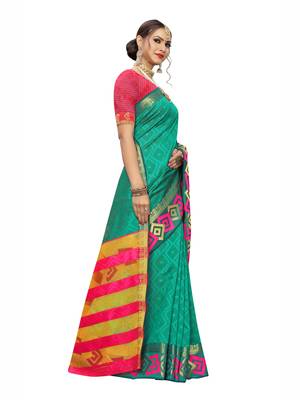 Teal Woven Chanderi Saree With Blouse 2