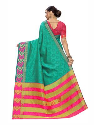 Teal Woven Chanderi Saree With Blouse 3