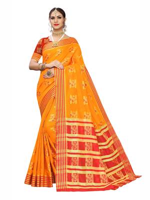 Yellow Woven Poly Silk Saree With Blouse 1
