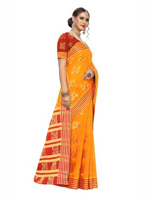 Yellow Woven Poly Silk Saree With Blouse 2