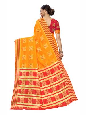 Yellow Woven Poly Silk Saree With Blouse 3