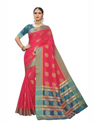 Pink Woven Poly Silk Saree With Blouse 1