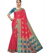 Pink Woven Poly Silk Saree With Blouse