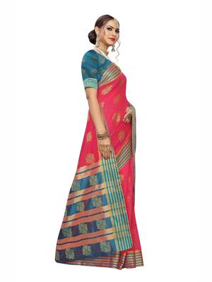 Pink Woven Poly Silk Saree With Blouse 2