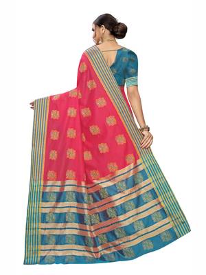 Pink Woven Poly Silk Saree With Blouse 3