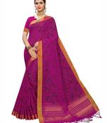 Pink Printed Cotton Saree With Blouse