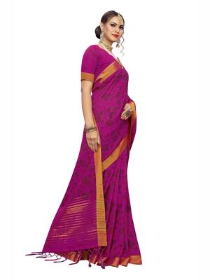 Pink Printed Cotton Saree With Blouse 2