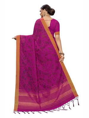 Pink Printed Cotton Saree With Blouse 3