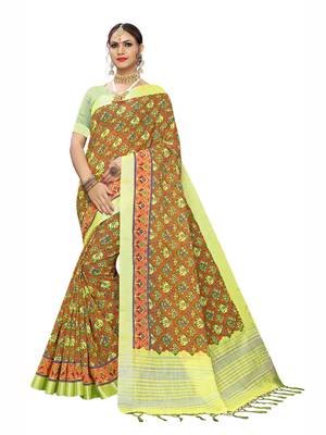 Lemon Printed Cotton Saree With Blouse 1