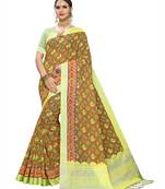 Lemon Printed Cotton Saree With Blouse