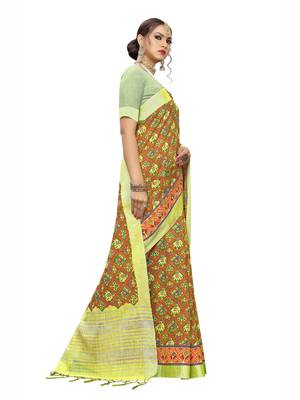 Lemon Printed Cotton Saree With Blouse 2