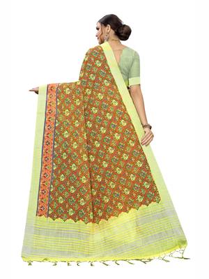 Lemon Printed Cotton Saree With Blouse 3