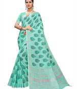 Light Sky Blue Printed Cotton Saree With Blouse