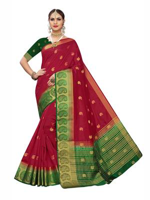 Red Woven art silk  Saree With Blouse 1
