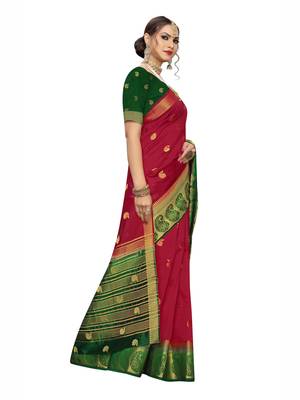 Red Woven art silk  Saree With Blouse 2