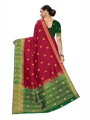 Red Woven art silk  Saree With Blouse 3