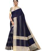 Navy Blue Woven Poly Silk Saree With Blouse