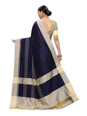 Navy Blue Woven Poly Silk Saree With Blouse 3
