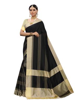 Black Woven Poly Silk Saree With Blouse 1