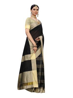 Black Woven Poly Silk Saree With Blouse 2