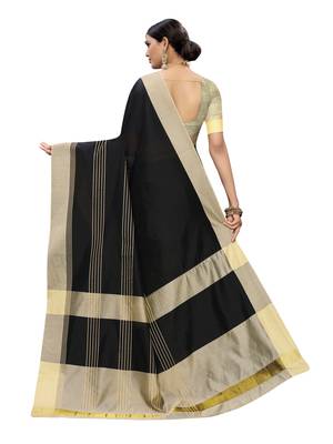 Black Woven Poly Silk Saree With Blouse 3