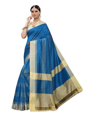 Blue Woven Poly Silk Saree With Blouse 1