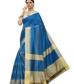 Blue Woven Poly Silk Saree With Blouse