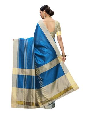 Blue Woven Poly Silk Saree With Blouse 3