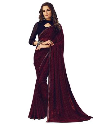 Navy Blue Printed Chiffon Saree With Blouse 1