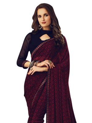 Navy Blue Printed Chiffon Saree With Blouse 2