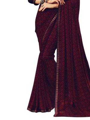 Navy Blue Printed Chiffon Saree With Blouse 3
