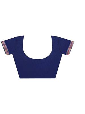 Navy Blue Printed Chiffon Saree With Blouse 4