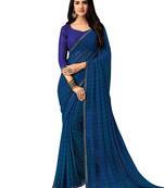 Dark Blue Printed Chiffon Saree With Blouse