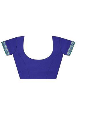 Dark Blue Printed Chiffon Saree With Blouse 4