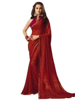 Ruby Printed Chiffon Saree With Blouse 1