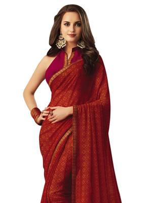 Ruby Printed Chiffon Saree With Blouse 2
