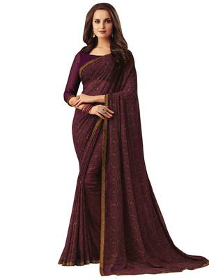 Purple Printed Chiffon Saree With Blouse 1
