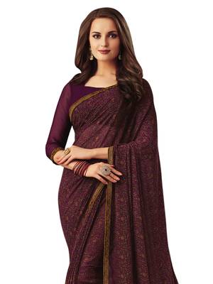 Purple Printed Chiffon Saree With Blouse 2