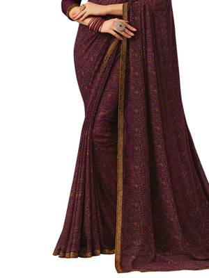 Purple Printed Chiffon Saree With Blouse 3