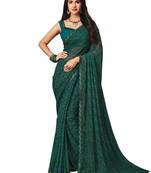 Dark Green Printed Chiffon Saree With Blouse