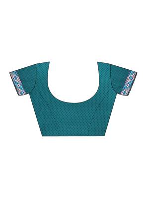 Dark Green Printed Chiffon Saree With Blouse 4