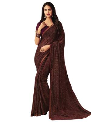 Burgundy Printed Chiffon Saree With Blouse 1