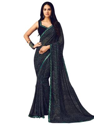 Navy Blue Printed Chiffon Saree With Blouse 1