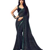 Navy Blue Printed Chiffon Saree With Blouse