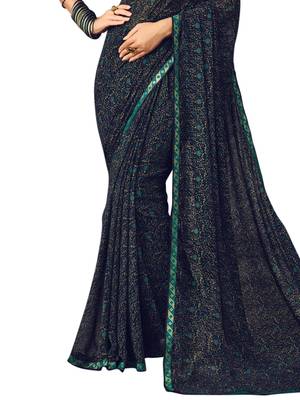 Navy Blue Printed Chiffon Saree With Blouse 3