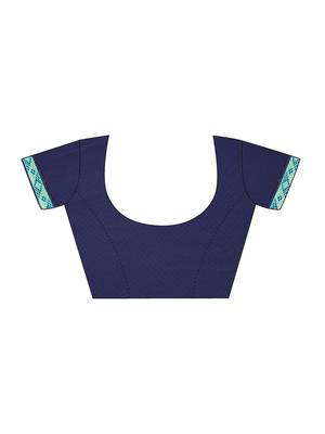 Navy Blue Printed Chiffon Saree With Blouse 4